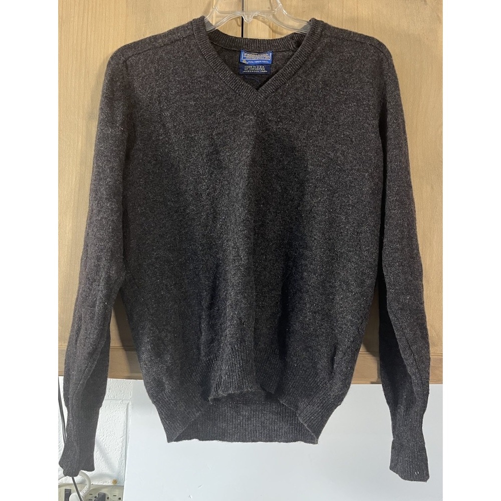 Pendleton Sweater Men's Lg Brown 100% Pure Lambs Wool V Neck Pullover ***